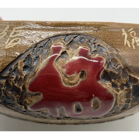 Vintage Art Pottery Low Profile Bowl Planter Asian Inspired Signed 7” Diameter - Picture 4 of 7